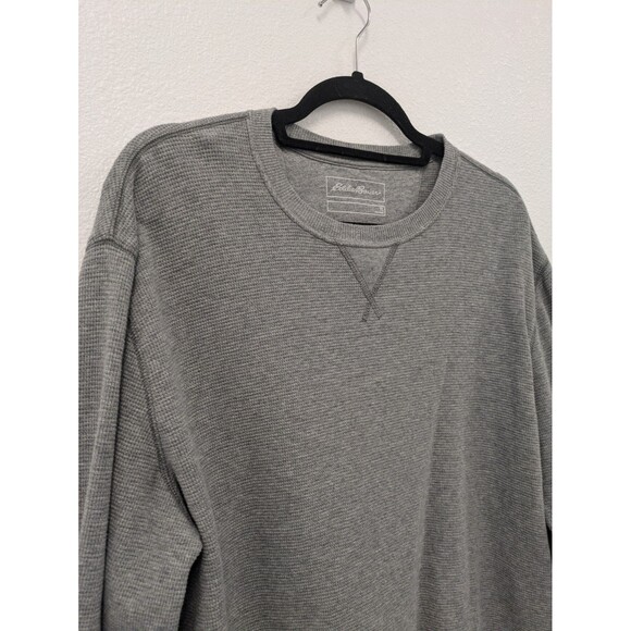 Eddie Bauer Gray Waffle Knit Cotton Shirt Men sz L Tall Stretch Outdoors Basic - Picture 4 of 10